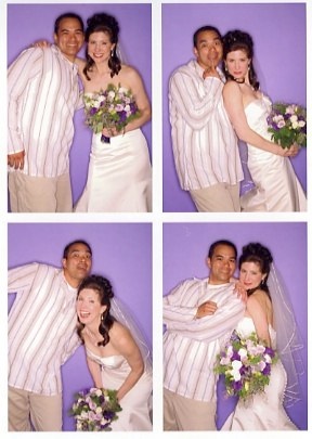 Focal Point wedding videographer Gary with bride Dana at her Portland wedding photobooth